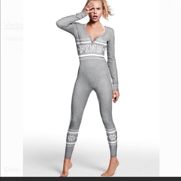 PINK Victoria's Secret Onesie Romper thermal Gray - Picture 1 of 5